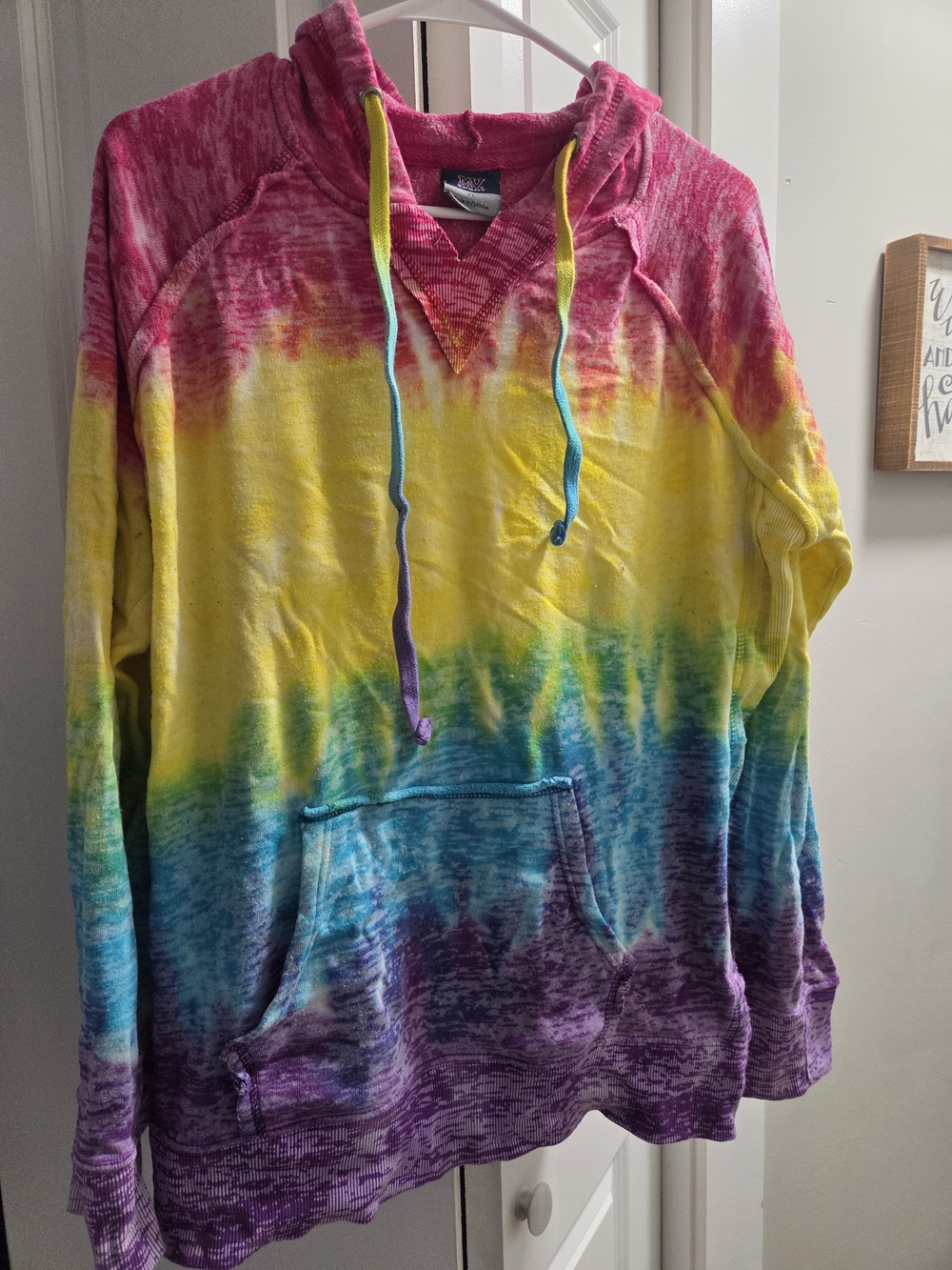 MV Sport Pink and Yellow Tie-Dye Hooded Pullover